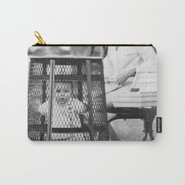 The parent trap - mother with baby in a trash can humorous parenting of a 2nd child black and white photograph - photography - photographs Carry-All Pouch