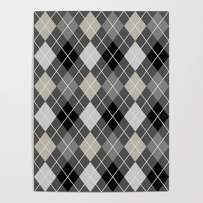 Gray And Black Seamless Argyle Pattern Poster