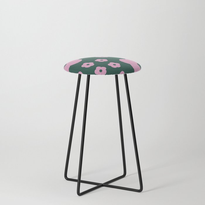 Pink cute flowers. Flowers that harmonize with patterns. pink and green. Counter Stool