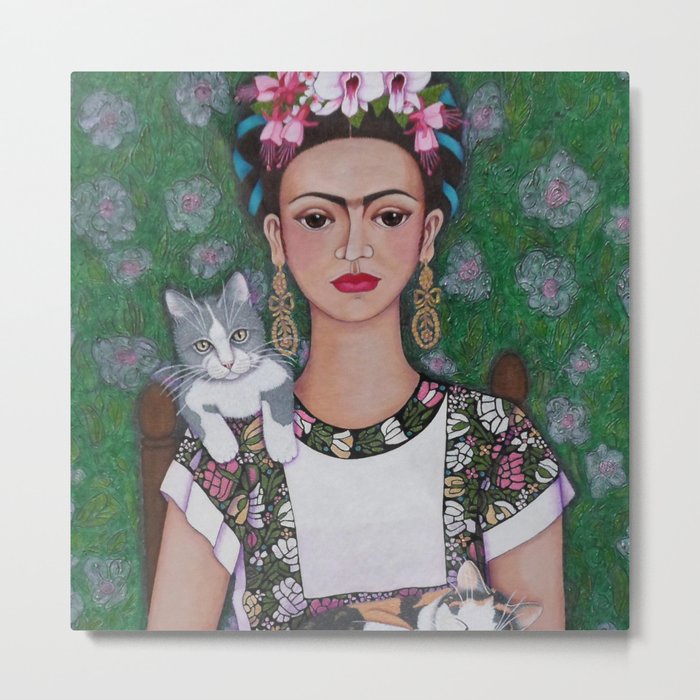 Frida cat lover Metal Print