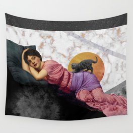 Marble Cat Woman Gold Wall Tapestry