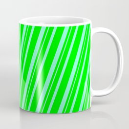 [ Thumbnail: Lime & Aquamarine Colored Striped Pattern Coffee Mug ]