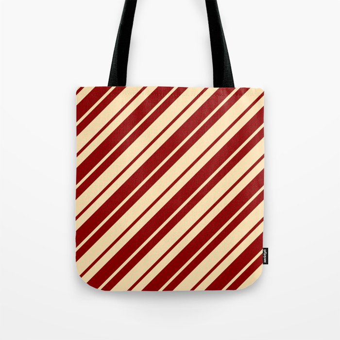 Beige and Dark Red Colored Stripes/Lines Pattern Tote Bag