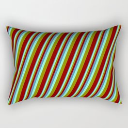 [ Thumbnail: Blue, Aquamarine, Green & Maroon Colored Stripes Pattern Rectangular Pillow ]