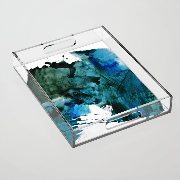 Scenic Route: a pretty, minimal abstract piece in blue and green by Alyssa Hamilton Art Acrylic Tray