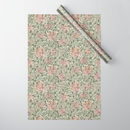William Morris Vintage Honeysuckle Chalk Yellow Pink Green Floral Wrapping Paper