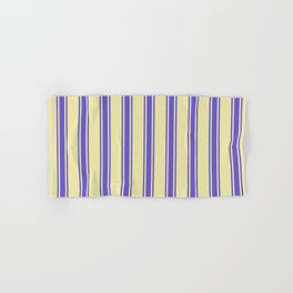 [ Thumbnail: Pale Goldenrod and Slate Blue Colored Striped/Lined Pattern Hand & Bath Towel ]