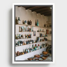 Mediterean ceramic shop filled with pots and vases | Greek Cycladic Islands | Vintage colorful travel print Framed Canvas