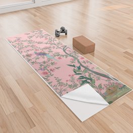 Chinoiserie Pink Fresco Floral Garden Birds Oriental Botanical Yoga Towel