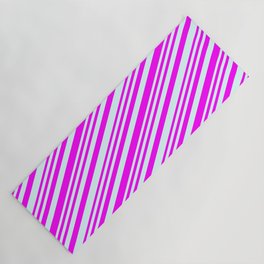 [ Thumbnail: Fuchsia & Light Cyan Colored Stripes/Lines Pattern Yoga Mat ]