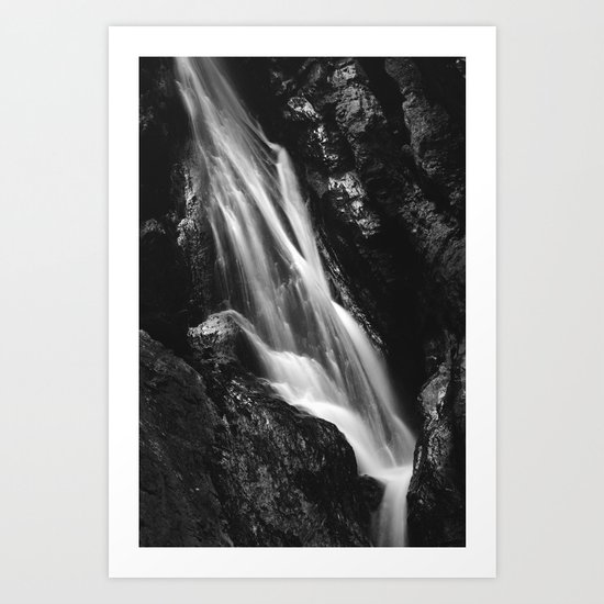 Black and white waterfall in Hell Gorge, Slovenia Art Print