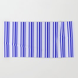 [ Thumbnail: Lavender & Blue Colored Pattern of Stripes Beach Towel ]