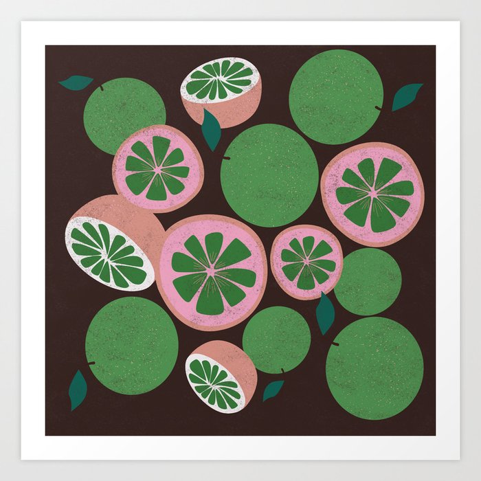 Green and pink oranges  Art Print