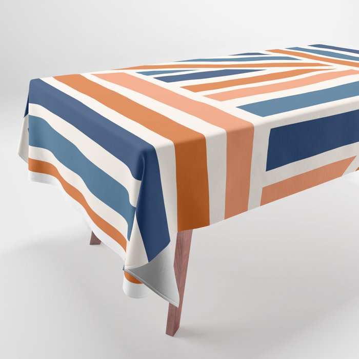 Abstract Shapes 132 in Navy Blue and Vintage Orange Tablecloth