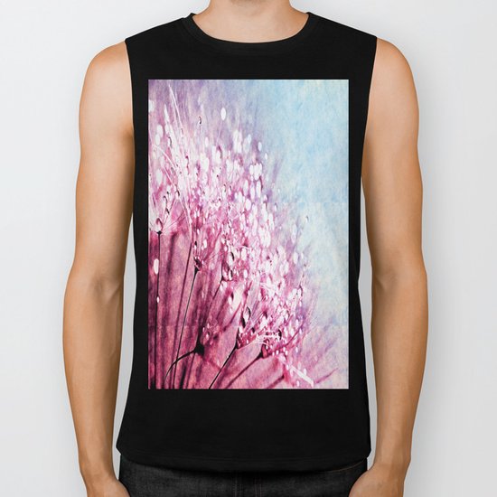 Mauve Lavender Blue Dandelion Dew Flowers Biker Tank