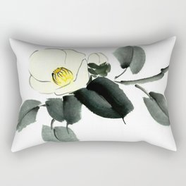 White camellia sumi ink and japanese watercolor painting Rectangular Pillow