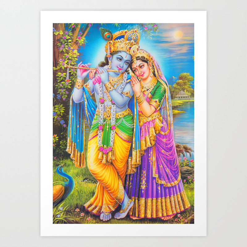 Radha Krishna Playing Flute Lakshmi Hindu Art Yoga Spiritual Art
