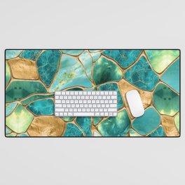 Emerald Green and Gold cells abstract Desk Mat