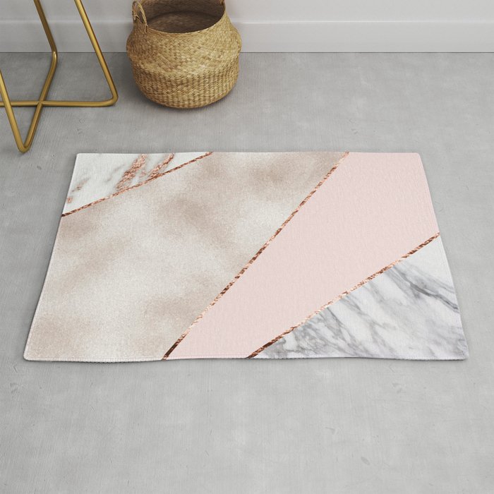 Spliced mixed rose gold marble Rug by marbleco Society6