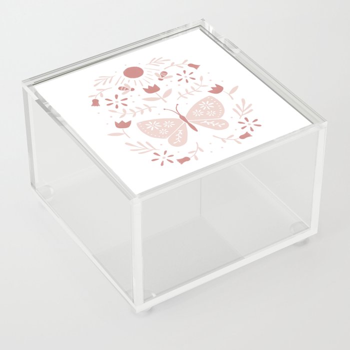 Folk Butterfly And Honey Bee | Pink Acrylic Box