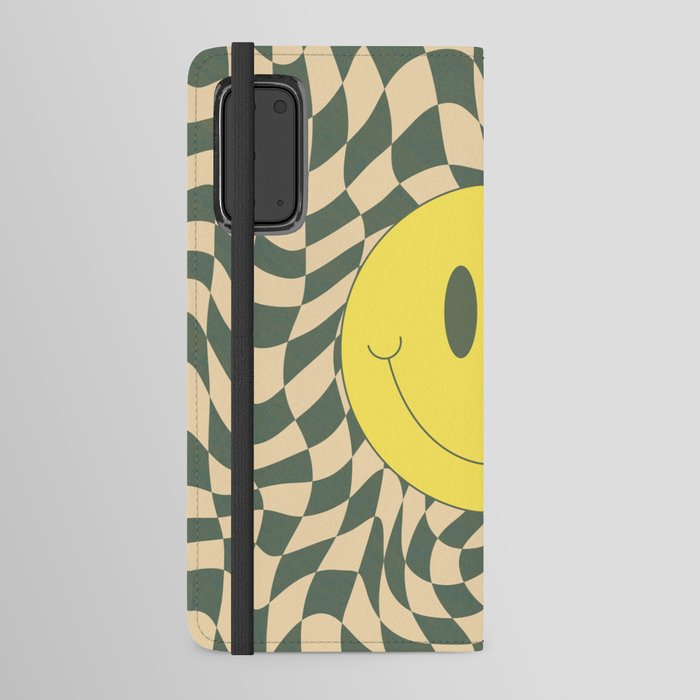 Sage green smiley warp checked Android Wallet Case