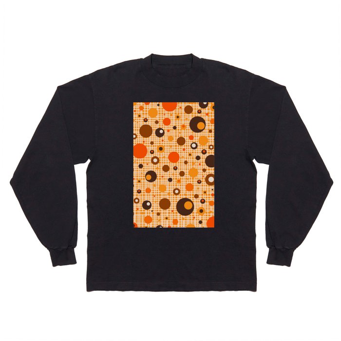 Mid Century Modern Dotty Dots Woven Pattern in Retro 70s Orange Brown Beige Long Sleeve T Shirt