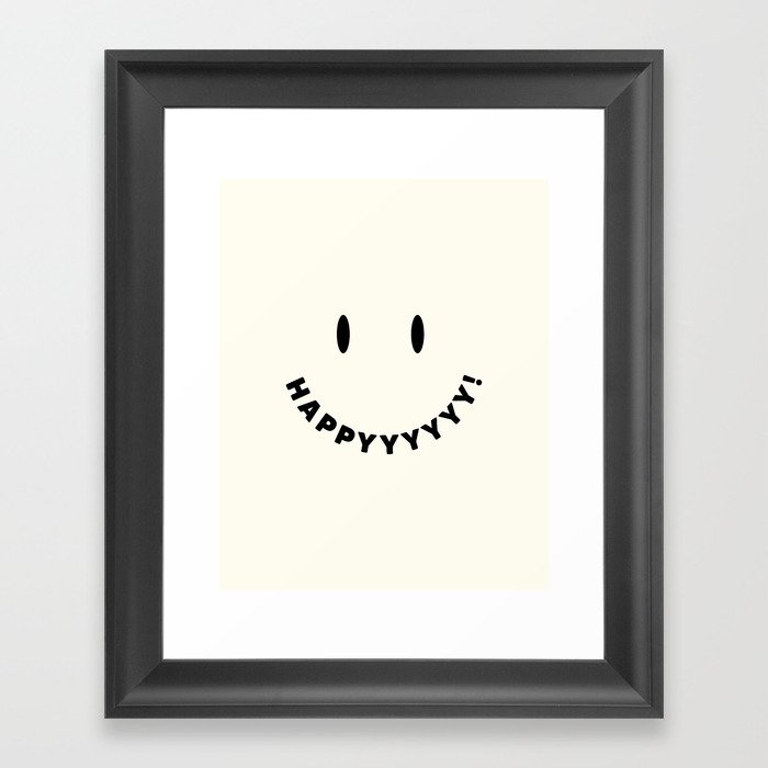 Happy Smiley Face - Off White Framed Art Print