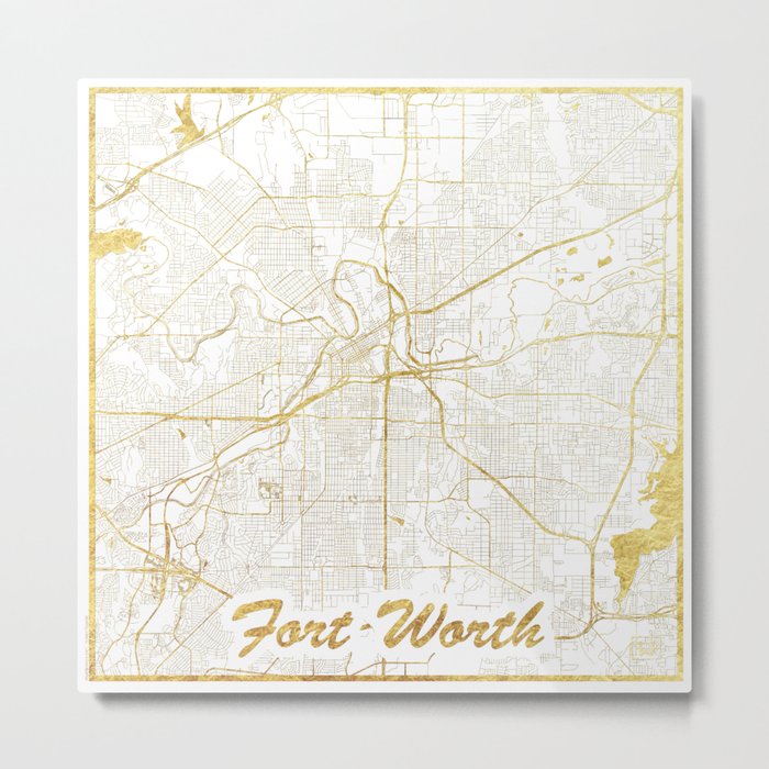 Fort Worth Map Gold Metal Print