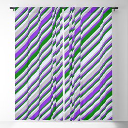 [ Thumbnail: Grey, Purple, Green & Lavender Colored Lines/Stripes Pattern Blackout Curtain ]
