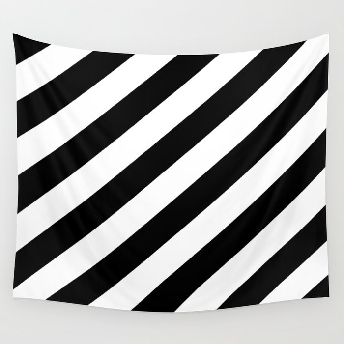 Diagonal Stripes Black & White Wall Tapestry