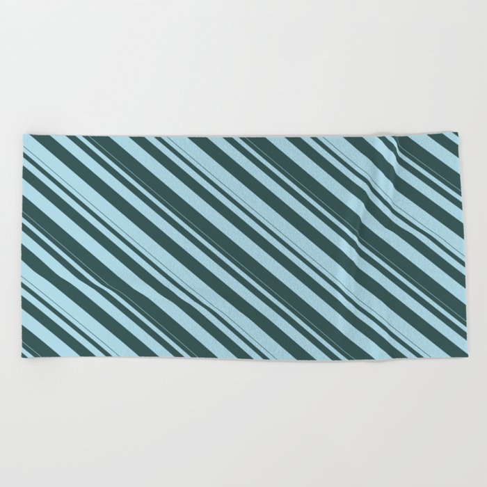 Dark Slate Gray & Light Blue Colored Lines Pattern Beach Towel