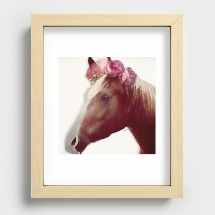 Horse with Roses Recessed Framed Print