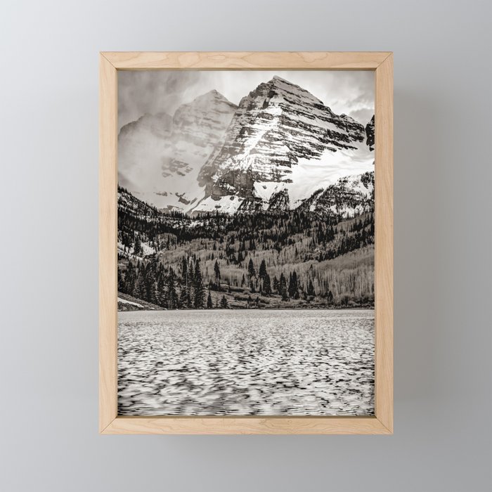 Maroon Bells Mountain Peaks Rising - Classic Sepia Framed Mini Art Print