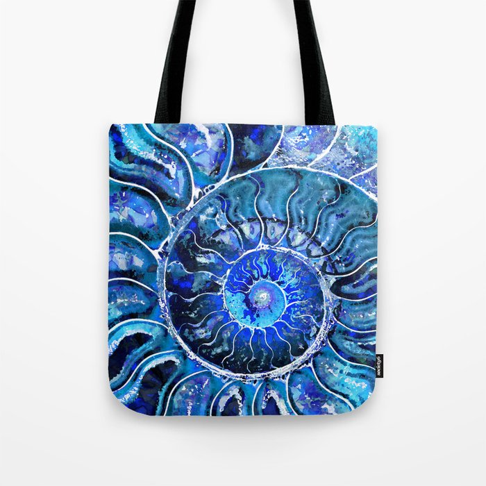 Deep Blue Nautilus Seashell Art by Sharon Cummings Tote Bag