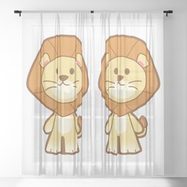 cute kawaii baby lion cartoon Sheer Curtain