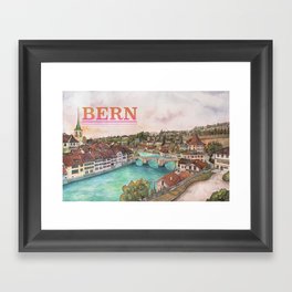 Bern Cityscape - Aare River Watercolor Framed Art Print