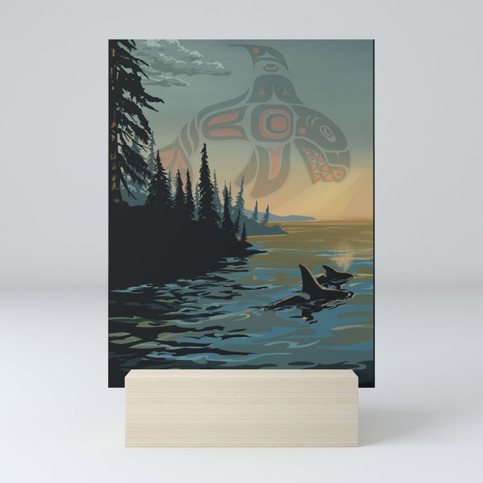 Retro British Columbia Orca poster Mini Art Print