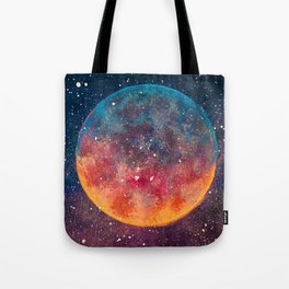 Fantastic oil painting beautiful big planet moon among stars in universe. Fantasy concept cosmos fine art paintingartwork illustration Tote Bag