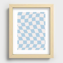 Warped Check Pattern Baby Blue Recessed Framed Print