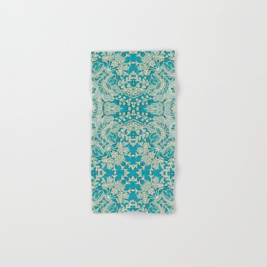 floral lace on blue Hand & Bath Towel