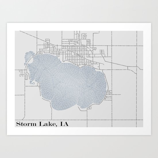 Storm Lake IA Typographical Map Art Print