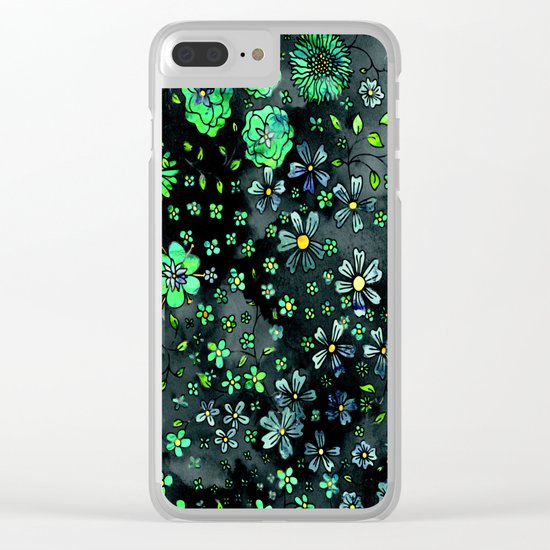 Green Small Flowers Clear iPhone Case