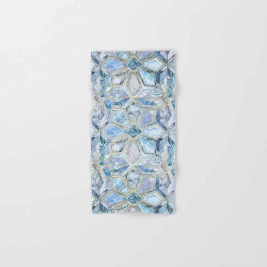 Geometric Gilded Stone Tiles in Soft Blues Hand & Bath Towel