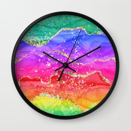 Vibrant Rainbow Glitter Agate Texture 04 Wall Clock