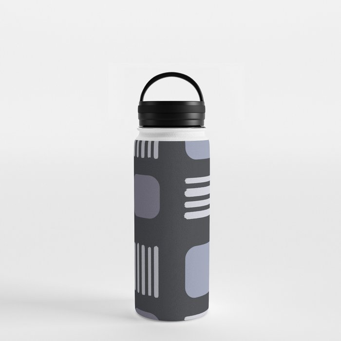 Mid-Century Modern Squares Lines Slate Gray Water Bottle