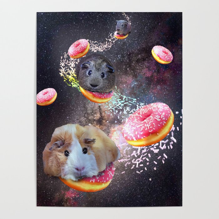 Galaxy Guinea Pig On Donut - Space Doughnut Poster