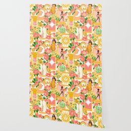 Tarot Cards and Wild Flowers Pattern Wallpaper