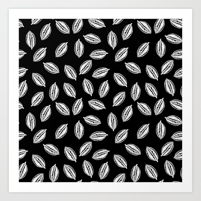 Linocut Leaf Pattern Abstract Black And White Printmaking Design Art Print By Monoo