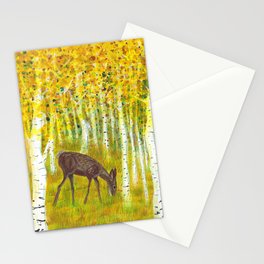 Deer Grazing in a Grove of Golden Aspen Trees Stationery Cards