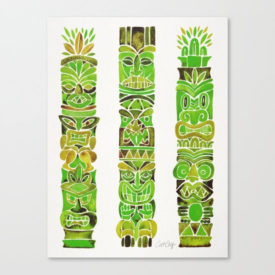 Tiki Totems – Green Canvas Print